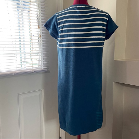 Tulle women turquoise blue and white short sleeves midi dress. Size L. Used. - Picture 3 of 6